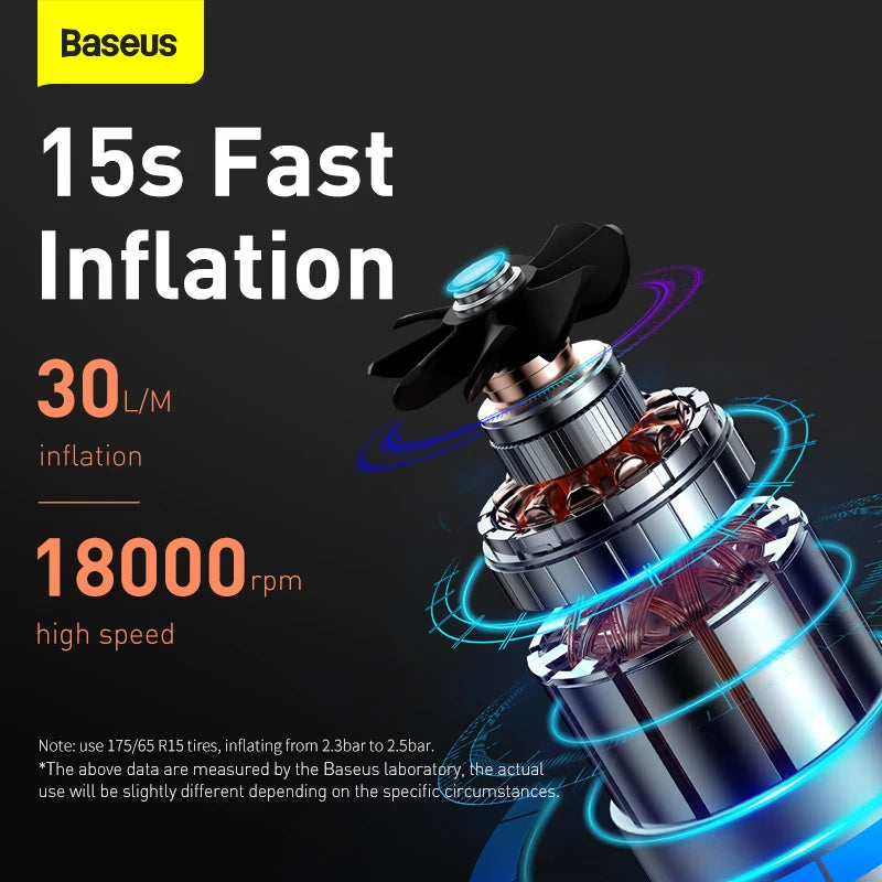 Inflate tires fast with the Baseus Smart Tire Inflator—12V, 150 PSI, LED display & auto shut-off. Perfect for cars, bikes, motorcycles, and emergencies.