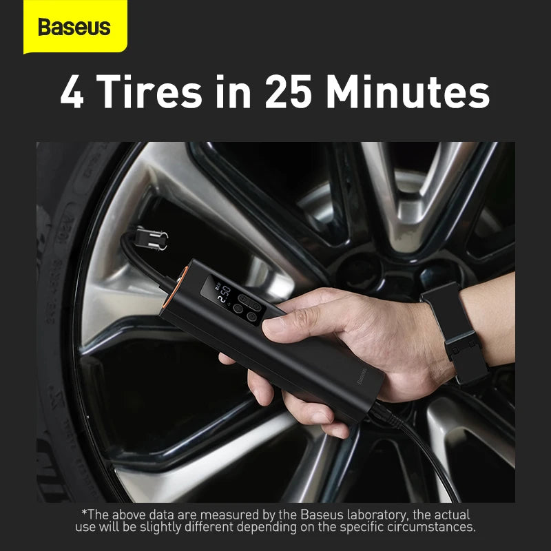Inflate tires fast with the Baseus Smart Tire Inflator—12V, 150 PSI, LED display & auto shut-off. Perfect for cars, bikes, motorcycles, and emergencies.